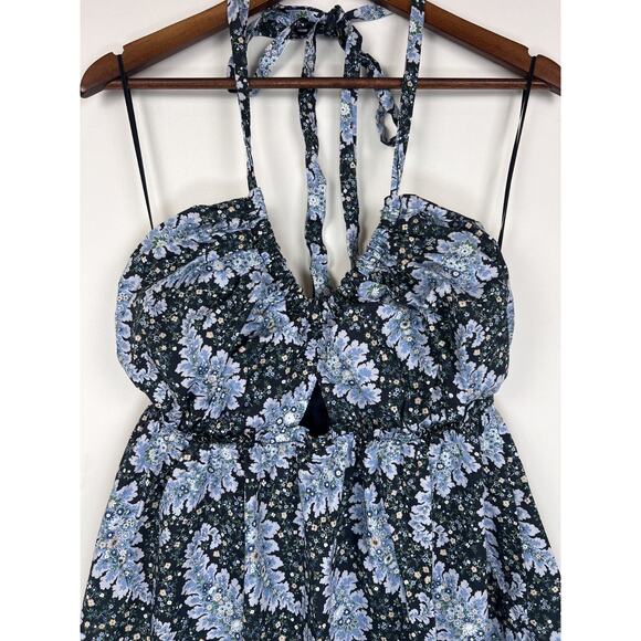 J.Crew Collection Blue Floral Halter Midi Dress size 6 Open Back Tie Neck - Picture 8 of 9